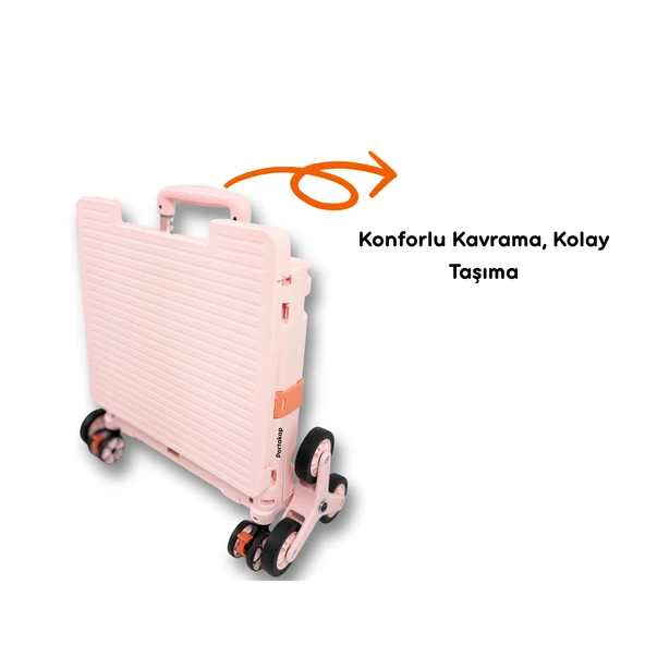 Piknik Masalı, 8 Tekerlekli, 55 Litre Pembe Katlanır Alışveriş Arabası - Merdiven Çıkan - 3