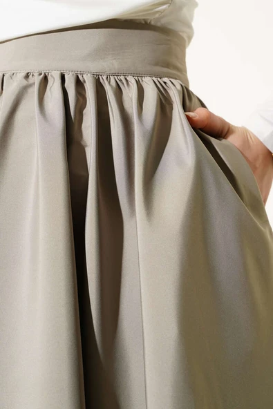 Kloş Tafta Etek Kum Bej - Resim 4