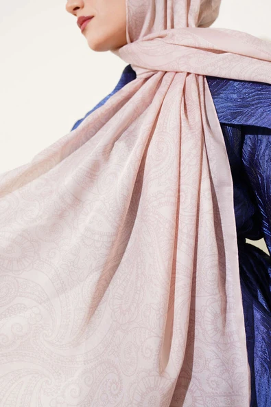 Vintage Desenli Soft Şal Pudra -12 - Resim 4