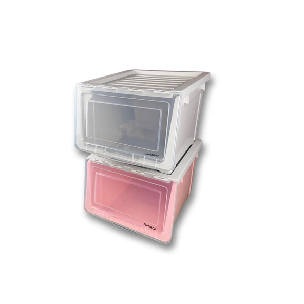 Plastik Katlanır Modüler Tek Kapaklı Saklama Kutusu - Gri - 3