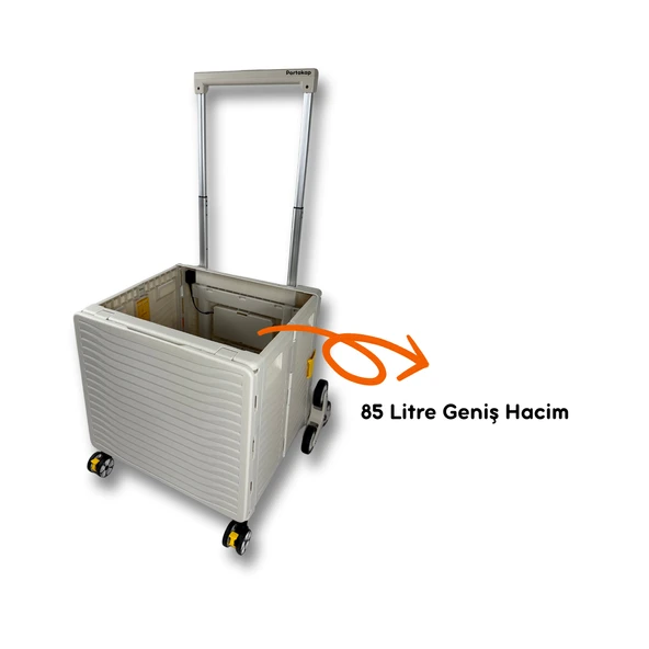Ultra Geniş, 8 Tekerlekli, 85 Lt Beyaz Katlanır Alışveriş Arabası - Merdiven Çıkan - 3