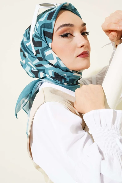 Karışık Desenli Eşarp Mint - Resim 2