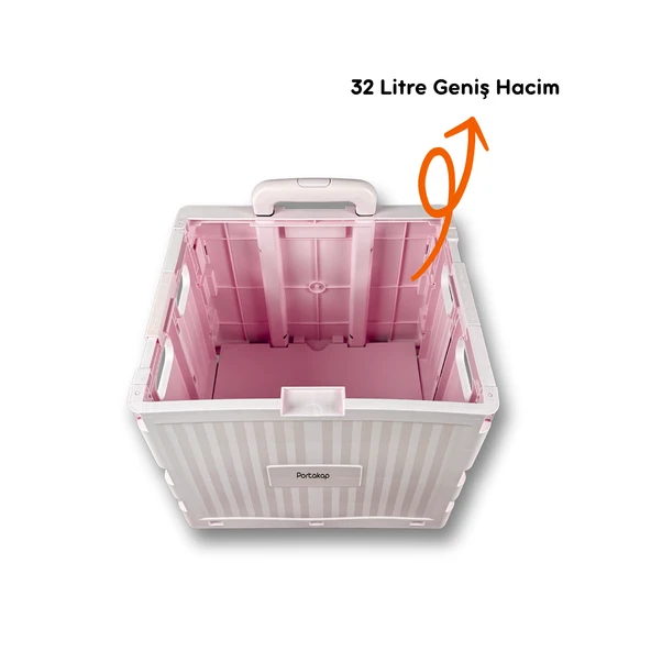 4 Tekerlekli, Pembe, 32L Standart Boy, Sabit Tutacaklı Alışveriş Arabası - 2