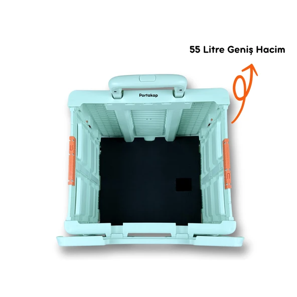 4 Tekerlekli, 55 Litre Yeşil Katlanır Alışveriş Arabası - Hareketli Tutacaklı-YEŞİL - 2