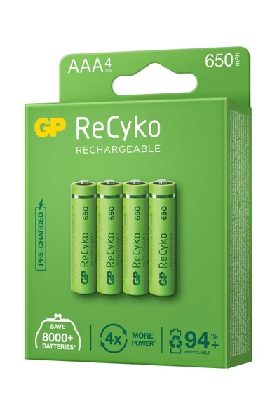 GP Batteries Recyko 650 Aaa Ince Kalem Ni-mh Şarjlı Pil, 1.2 Volt, 4'lü Kart - Resim 3