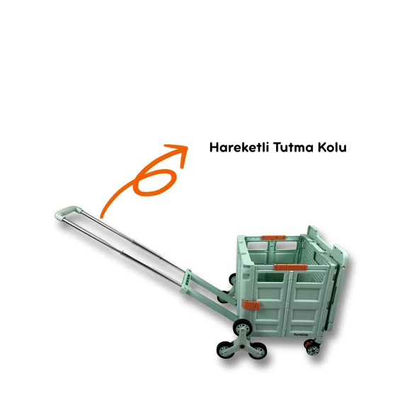 Piknik Masalı, 8 Tekerlekli, 55 Litre Yeşil Katlanır Alışveriş Arabası - Merdiven Çıkan - 3