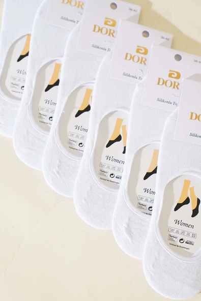 Bayan 6lı Silikon Topuklu Babet Çorap Beyaz - Resim 2