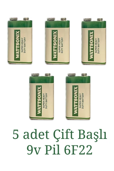 YolTech 5 Adet Güçlü 9 Volt Çift Başlı Pil 6F22