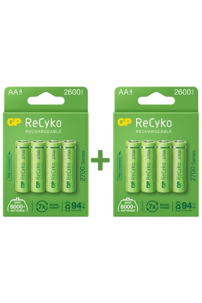 GP Recyko 2700 Serisi Aa Kalem 8'li Şarj Edilebilir Pil - Resim 4