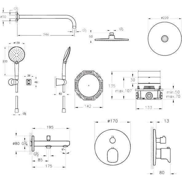 Artema A49279 Root Round Ankastre Termostatik Duş Seti Shine S - 2