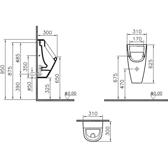 VitrA S20 Pisuvar Üstten Su Girişli Arkadan Çıkışlı ürün görseli