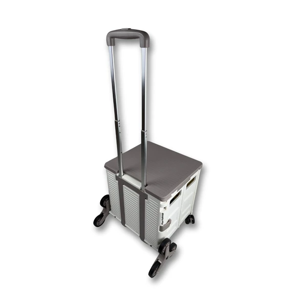 Piknik Masalı, 8 Tekerlekli, 55 Litre Beyaz ve Kahverengi Katlanır Alışveriş Arabası