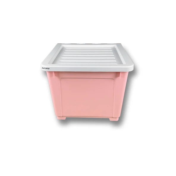 Plastik Katlanır Modüler Tek Kapaklı Saklama Kutusu - Pembe