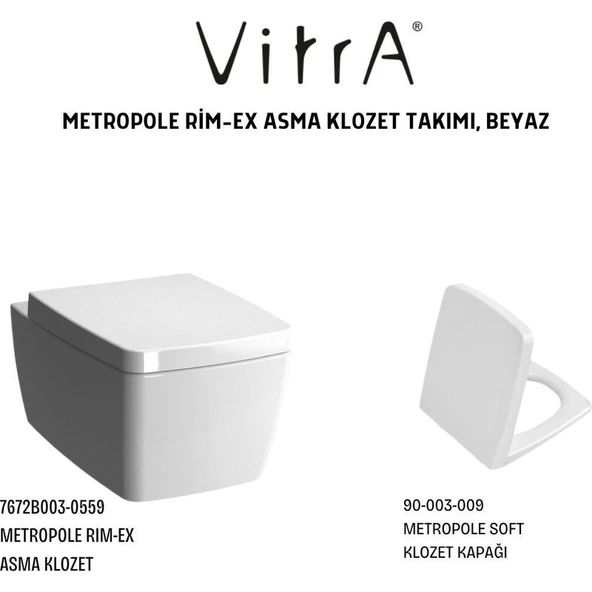 VitrA Metropole 7672B003-0559 Rim-Ex Asma Klozet, Vitra Metropole Soft Klozet Kapağı 90-003-009 - 5