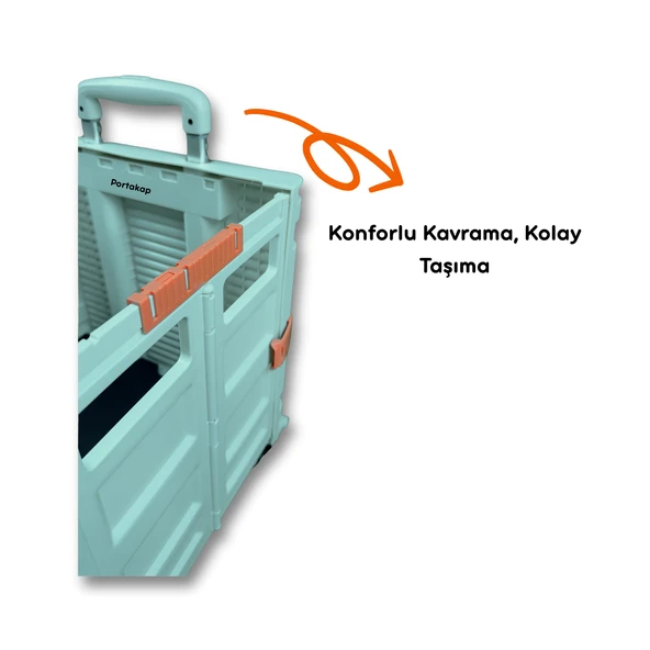 4 Tekerlekli, 55 Litre Yeşil Katlanır Alışveriş Arabası - Hareketli Tutacaklı-YEŞİL - 3