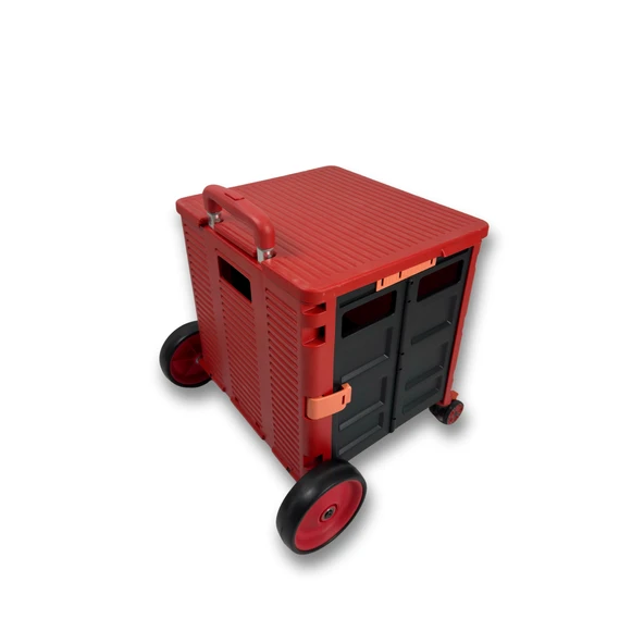 4 Büyük Tekerlekli, 55 Litre Kırmızı Katlanır Alışveriş Arabası - 4