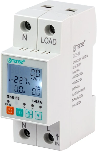 Tense Monofaze Dijital Kaçak Akım Ve Aşırı Gerilim Koruma Kw Ölçüm Rölesi 2p 63a 120v-220v-300v ürün görseli 1