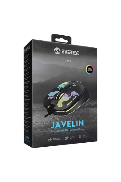 Everest Oyuncu Gaming Mouse Javelin Gx69 4800 Dpı Makro Yazılımlı Rgb Drag Click - 6