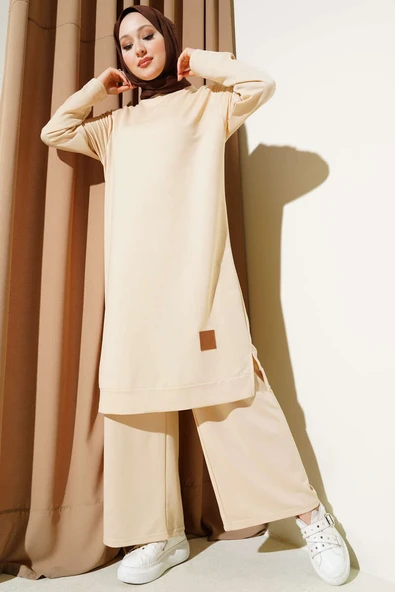 Armalı Bol Paça İkili Takım Kum Bej ürün görseli 1