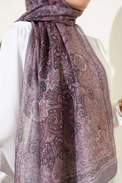 Sarmal Retro Motifli Şal Vizon - Resim 4