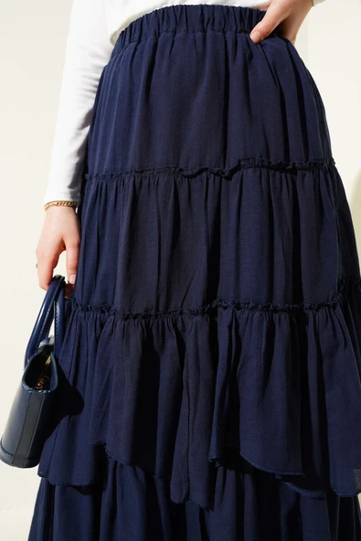 Kat Kat Parçalı Kloş Etek Lacivert - Resim 4