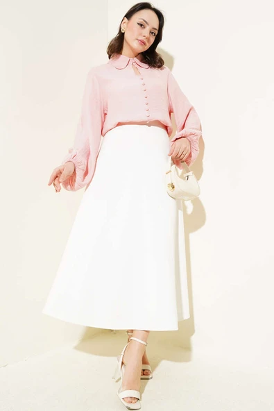 Bebe Yaka Düğme Detaylı Gofre Bluz Pembe - Resim 2