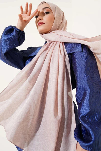 Vintage Desenli Soft Şal Pudra -12 - Resim 2