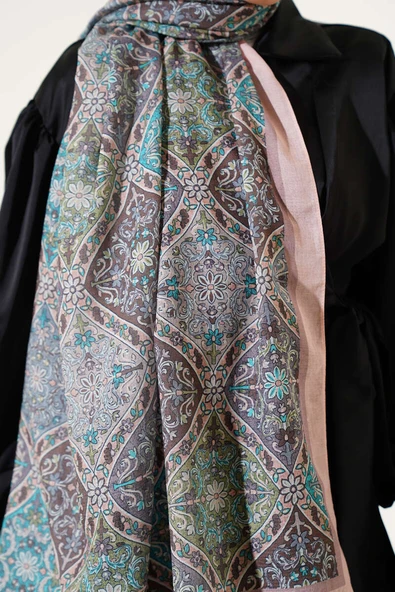 Sarmal Çiçek Desen Şal Somon - Resim 4
