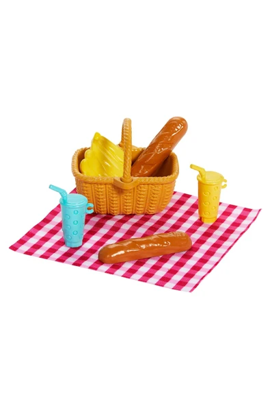 Barbie Malibu ve Chelsea Kıyafetleri ve Aksesuarları, 9 aksesuar ile piknik temalı oyun seti JBF43 - 4