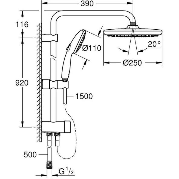 Grohe Tempesta System 250 Duvar Bağlantılı Divertörlü Duş Sistemi - 26675001 - 5