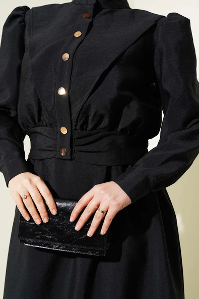 V Alerli Ceketli Jile İkili Takım Siyah - Resim 4