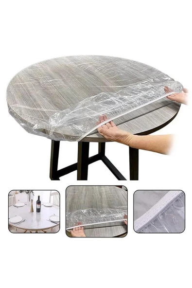 SUNUP SN-24899 Pvc Şeffaf Yuvarlak Masa Örtüsü Su Geçirmez Alez Etkinlik Örtüsü 10 Adet 120cm ürün görseli