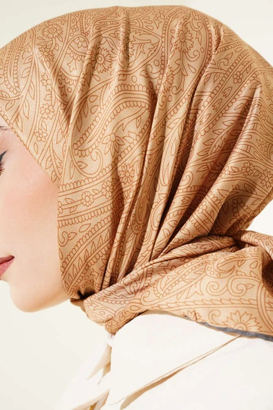 Vintage Motifli Eşarp Hardal - Resim 4