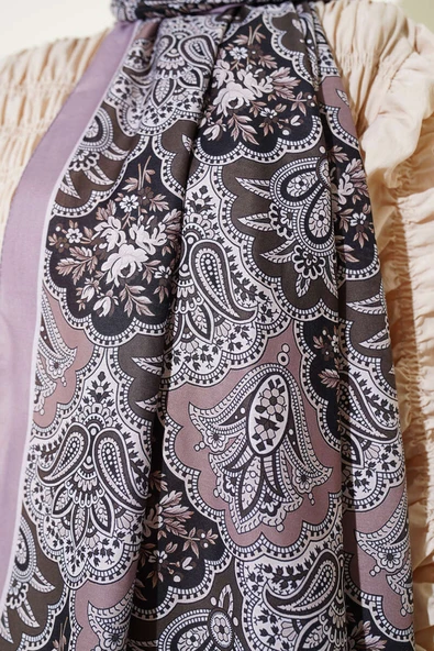 Çiçekli Motifli Soft Şal Vizon - Resim 4