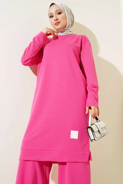 Armalı Bol Paça İkili Takım Fuşya - Resim 2