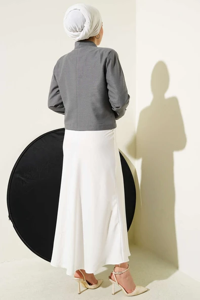 Zincirli Çengel İğneli Kısa Ceket Gri - Resim 3