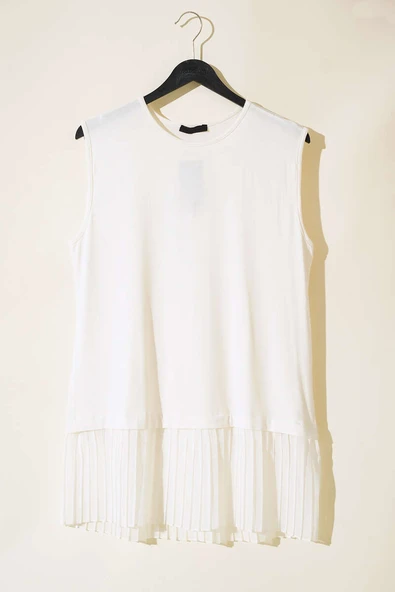 Etek Ucu Pileli Kolsuz İçlik Ekru - 2