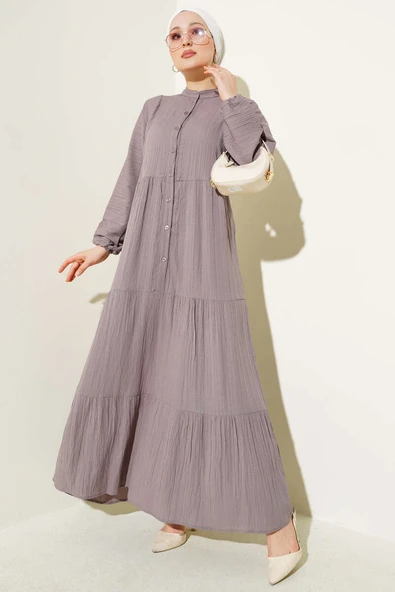 Yarım Düğmeli Patlı Kat Elbise Vizon ürün görseli 1