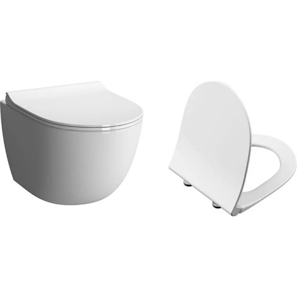 VitrA Sento Rim-Ex Kanalsız Asma Klozet +Vitra Slim Soft Klozet Kapağı