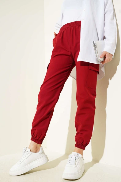 Paça Lastikli Zincirli Kargo Pantolon Bordo - Resim 2