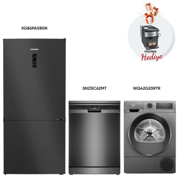 Siemens 3’lü Çeyiz Avantaj Paketi (Kahve Makinesi Hediyeli) ( KG86PAXB0N SN23IC62MT WQ42G20RTR TP517R03 ) ürün görseli