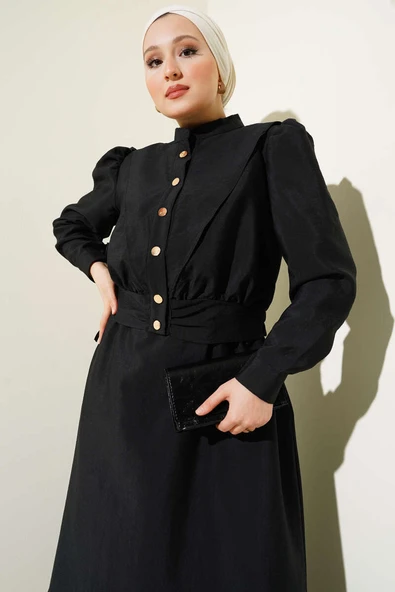 V Alerli Ceketli Jile İkili Takım Siyah - Resim 2