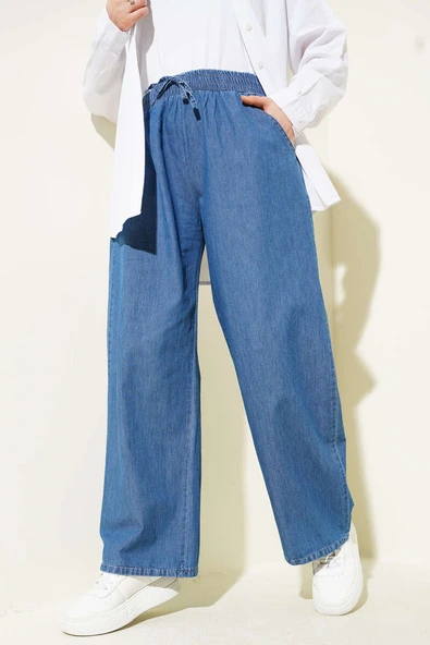 Bel Lastikli Cepli Kot Pantolon Kot Mavisi ürün görseli 1