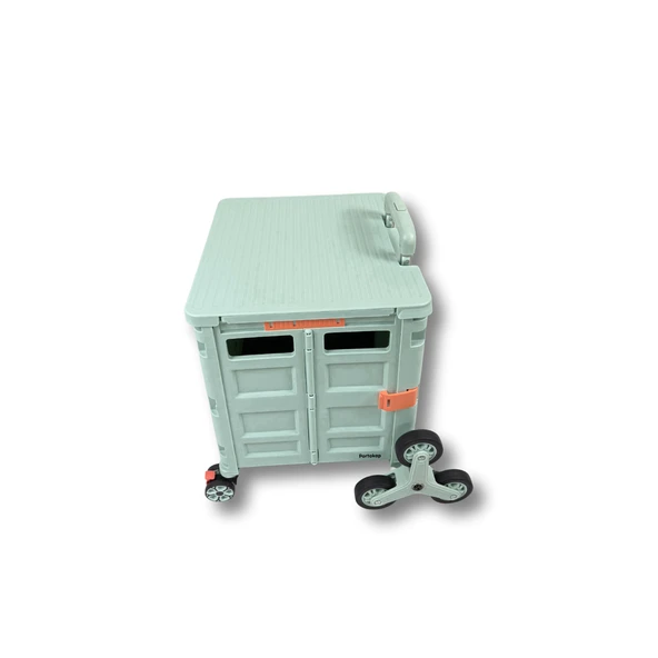 Piknik Masalı, 8 Tekerlekli, 55 Litre Yeşil Katlanır Alışveriş Arabası - Merdiven Çıkan