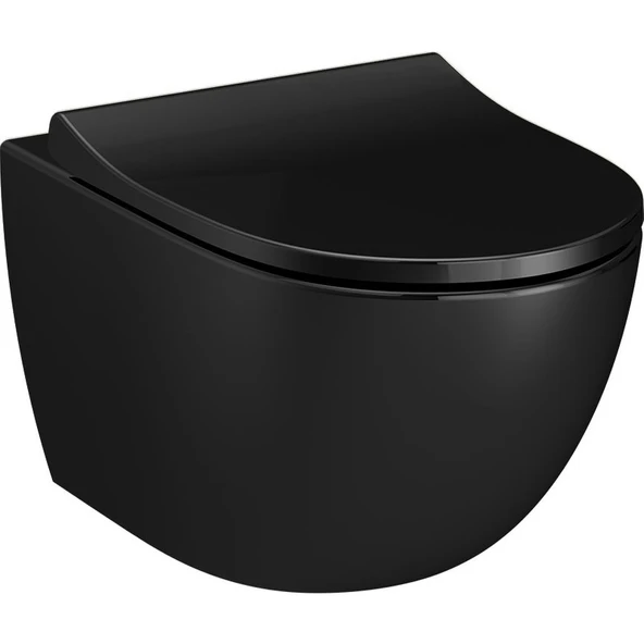 VitrA Sento 7748B070-0559 Rim-Ex Asma Klozet Seti 54 cm Parlak Siyah (Klozet Kapağı Dâhildir)