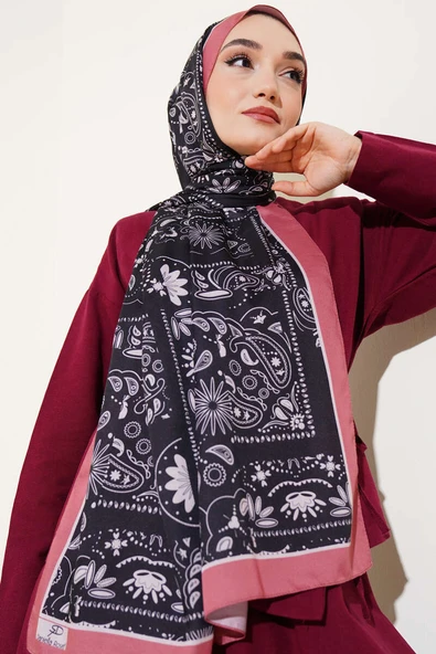 Retro Desen Kenar Şeritli Şal Yavru Ağzı ürün görseli 1