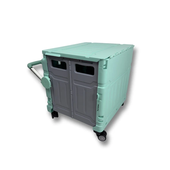 4 Tekerlekli Yeşil 56L Büyük Boy Sabit Alüminyum Tutacaklı Alışveriş Arabası