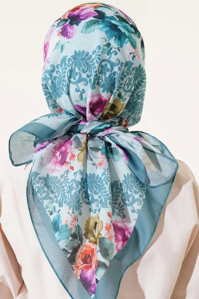 Flowers Desen Eşarp Mint - Resim 3