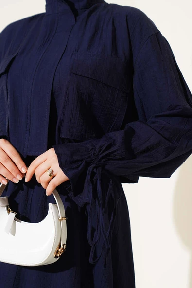 Göğüs Cepli Fermuarlı Etekli İkili Takım Lacivert - Resim 4