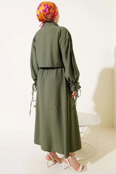 Göğüs Cepli Fermuarlı Etekli İkili Takım Haki - Resim 3